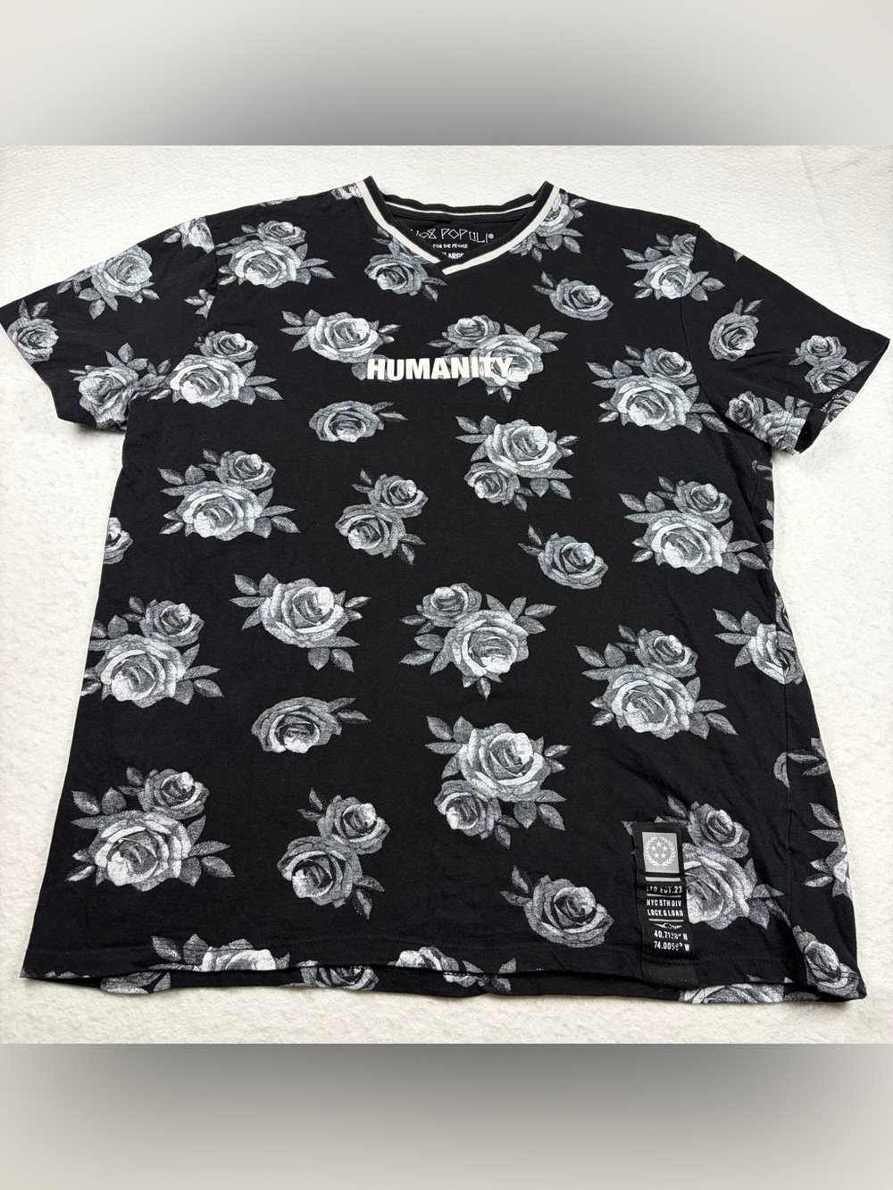 Vox Populi Humanity Floral‎ V-Neck Short Sleeve Shirt - Black